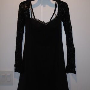 Princess Polly Black Lace Sleeve Slip Dress